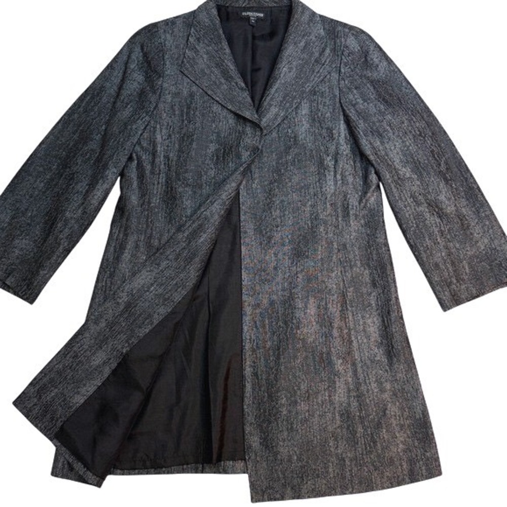 Eileen Fisher Petite Silk Blend Textured Open Front Coat Charcoal Grey PS